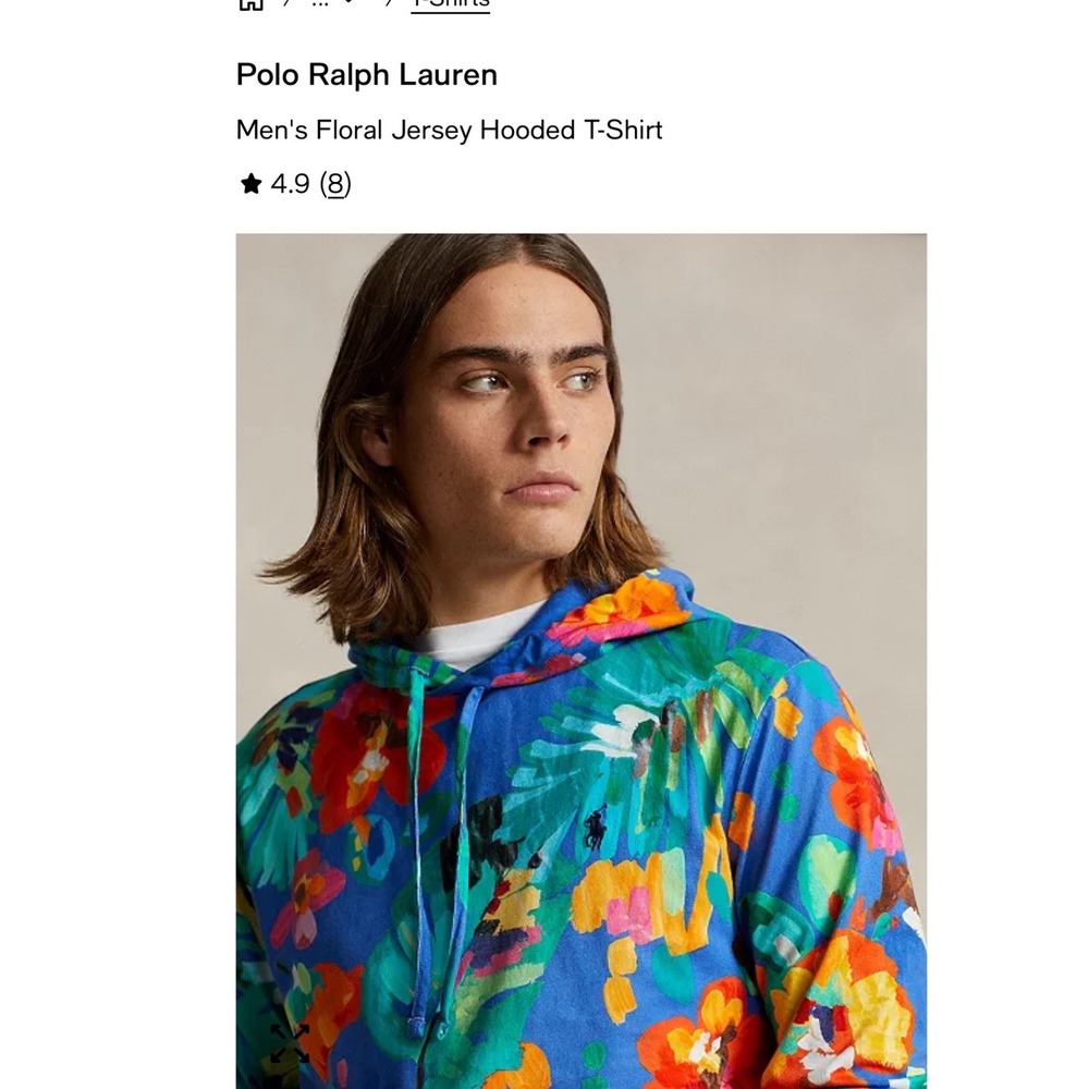 Polo Ralph Lauren Mens Blue Tropical Floral Print Long Sleeve Hooded T-Shirt M - Picture 11 of 12